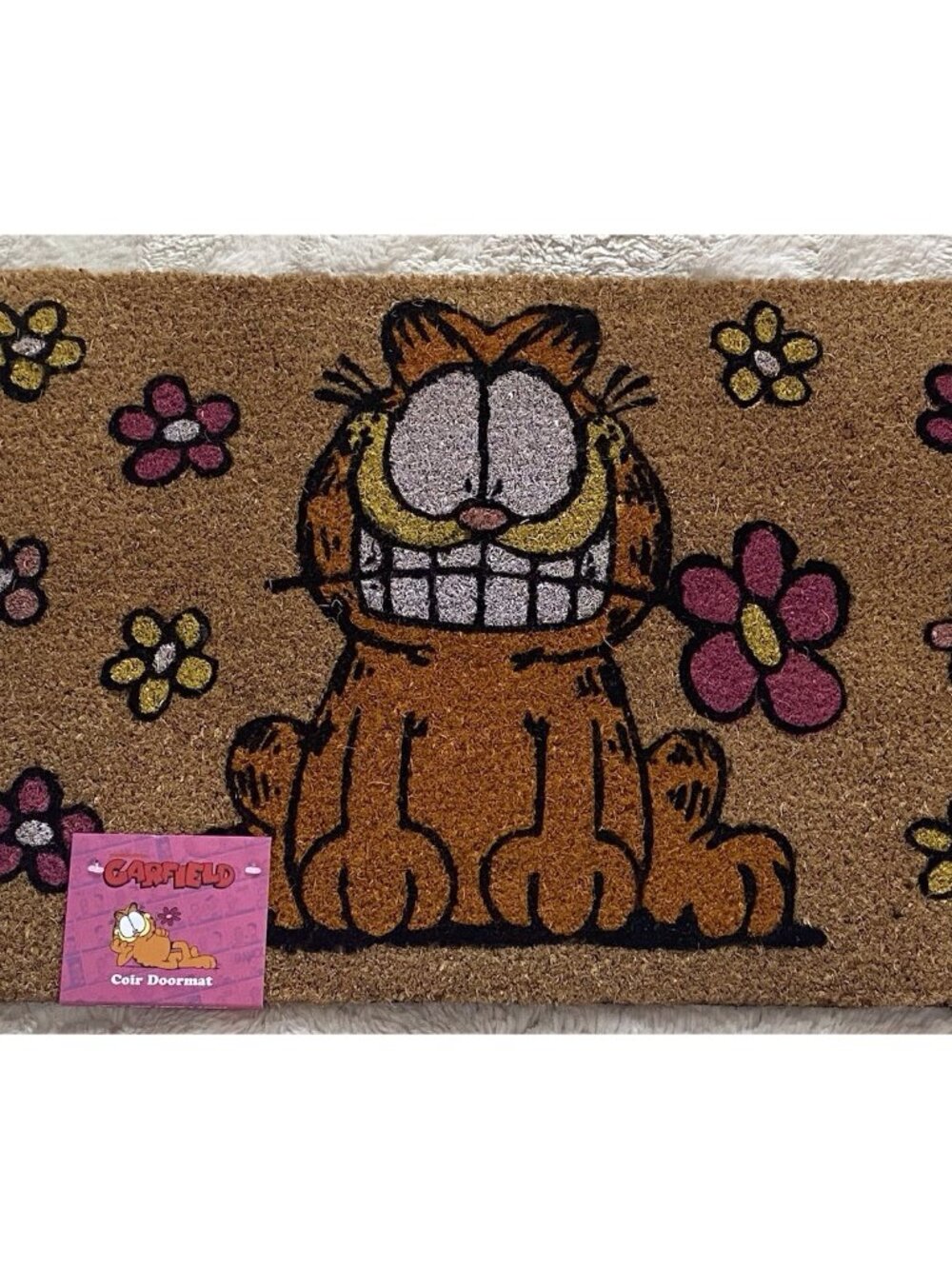 Garfield Spring Summer Flowers Welcome Outdoor Coir Door Mat 18” X 28” NEW
